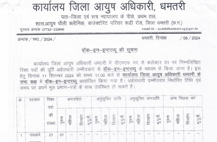 Ayoush Vibhag Dhamtari Recruitment